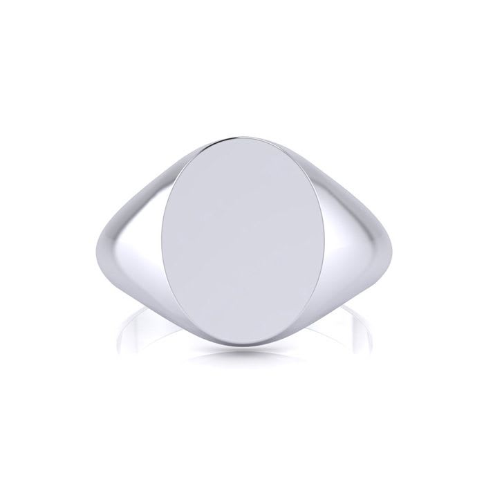 14K White Gold Mens Oval Signet Ring