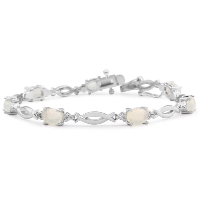 3-1/2 Carat Opal Bracelet with Diamonds In Platinum Overlay, 7 Inches