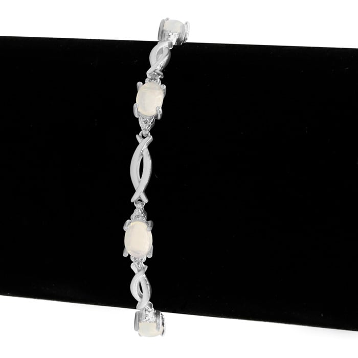 3-1/2 Carat Opal Bracelet with Diamonds In Platinum Overlay, 7 Inches