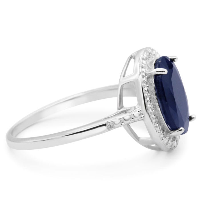 Incredible Large 4 Carat Oval Shape Sapphire and Halo Diamond Ring In Sterling Silver