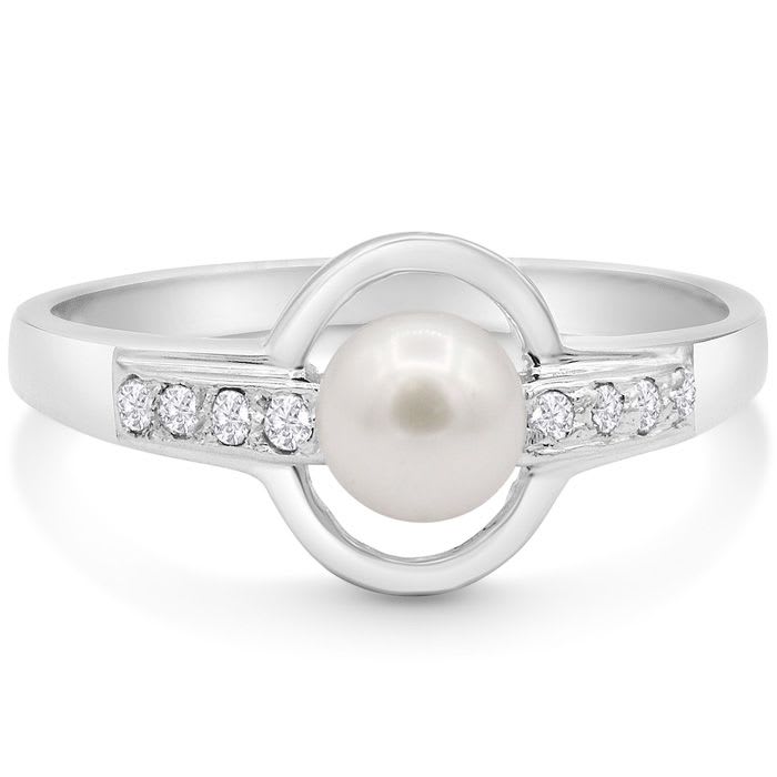 Round Freshwater Cultured Pearl and Diamond Accent Ring In 14 Karat White Gold