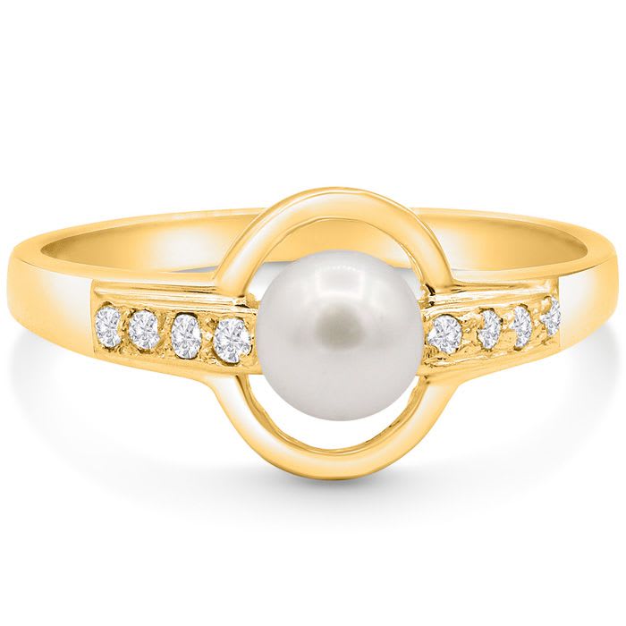 Round Freshwater Cultured Pearl and Diamond Accent Ring In 14 Karat Yellow Gold