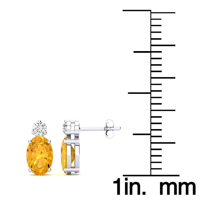1 Carat Oval Citrine and Diamond Stud Earrings In 14 Karat White Gold