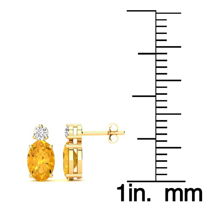 1 Carat Oval Citrine and Diamond Stud Earrings In 14 Karat Yellow Gold