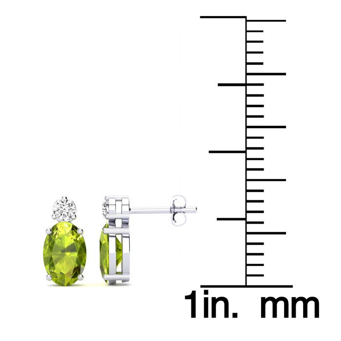 1 Carat Oval Peridot and Diamond Stud Earrings In 14 Karat White Gold