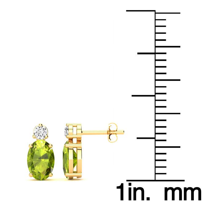 1 Carat Oval Peridot and Diamond Stud Earrings In 14 Karat Yellow Gold