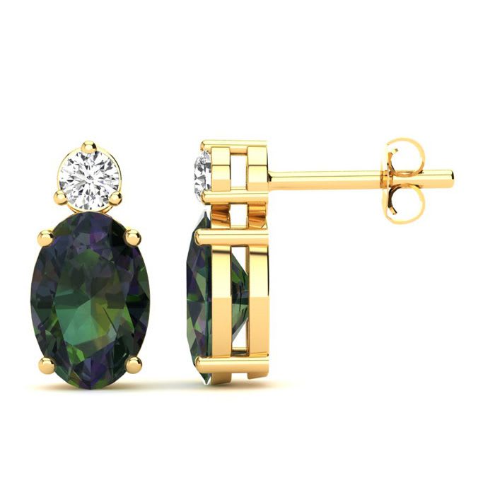 1 Carat Oval Mystic Topaz and Diamond Stud Earrings In 14 Karat Yellow Gold