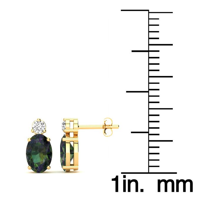 1 Carat Oval Mystic Topaz and Diamond Stud Earrings In 14 Karat Yellow Gold