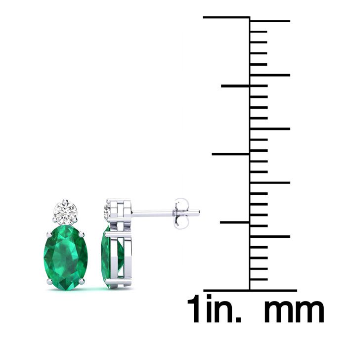 1 Carat Oval Emerald and Diamond Stud Earrings In 14 Karat White Gold