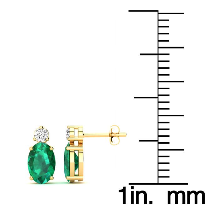 1 Carat Oval Emerald and Diamond Stud Earrings In 14 Karat Yellow Gold