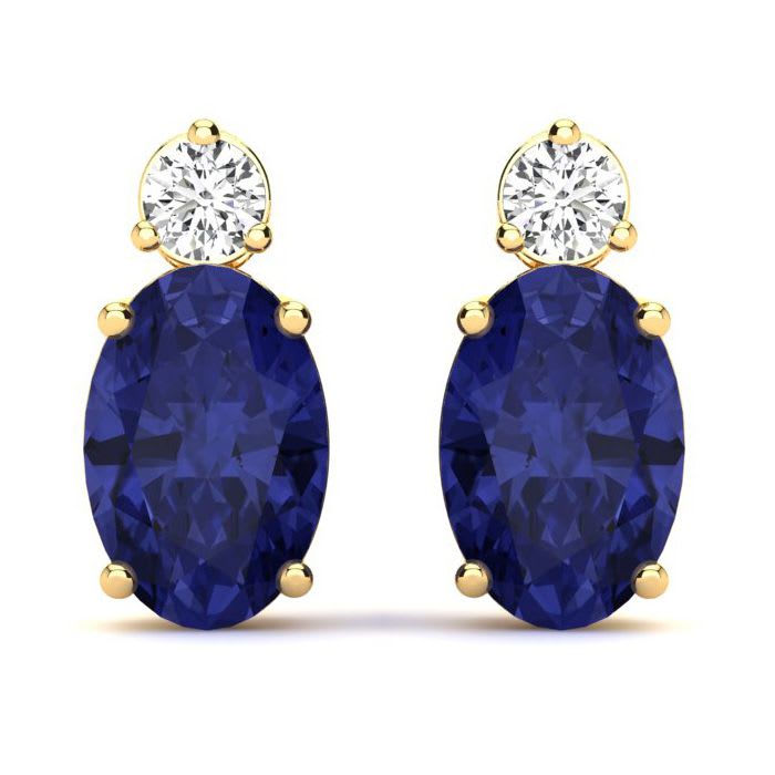 1 Carat Oval Tanzanite and Diamond Stud Earrings In 14 Karat Yellow Gold