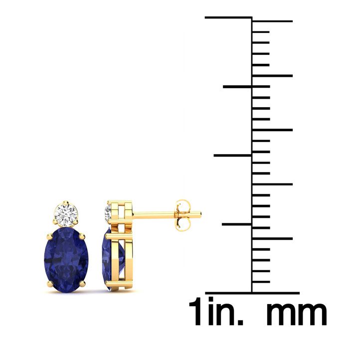 1 Carat Oval Tanzanite and Diamond Stud Earrings In 14 Karat Yellow Gold