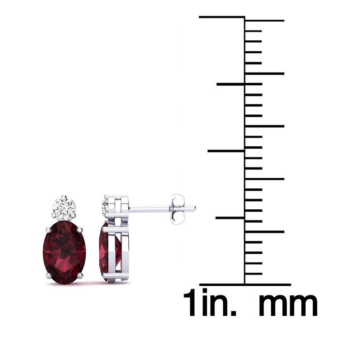 Garnet Earrings: Garnet Jewelry: 1 Carat Oval Garnet and Diamond Stud Earrings In 14 Karat White Gold