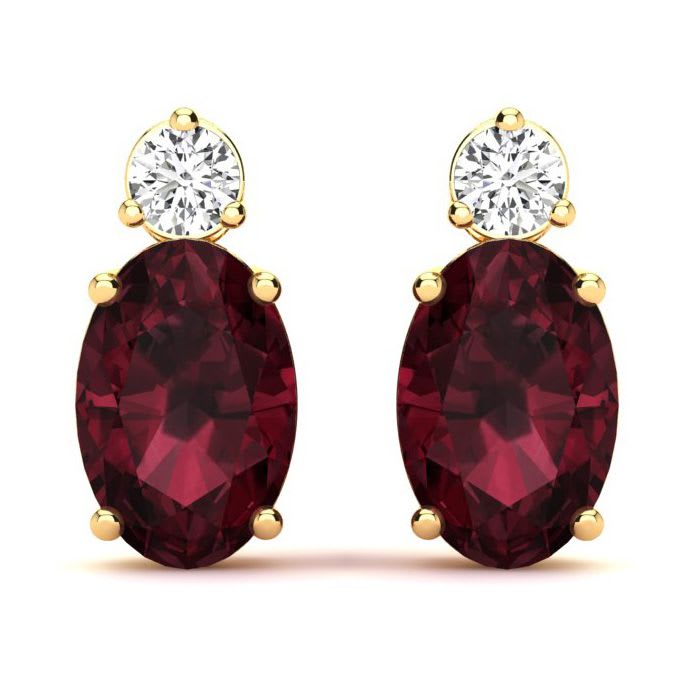 Garnet Earrings: Garnet Jewelry: 1 Carat Oval Garnet and Diamond Stud Earrings In 14 Karat Yellow Gold