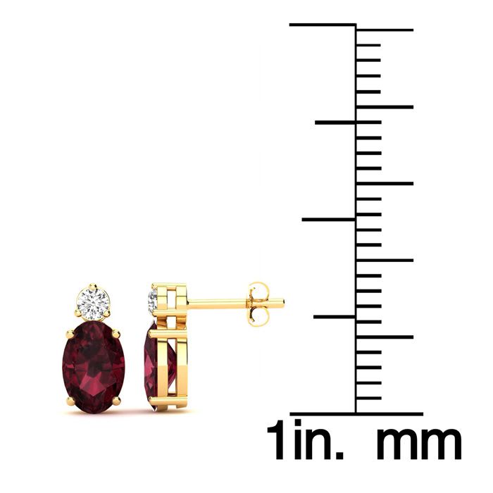 Garnet Earrings: Garnet Jewelry: 1 Carat Oval Garnet and Diamond Stud Earrings In 14 Karat Yellow Gold