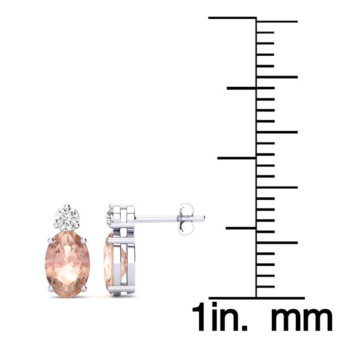 1 Carat Oval Shape Morganite Earrings with Diamond, Studs In 14 Karat White Gold