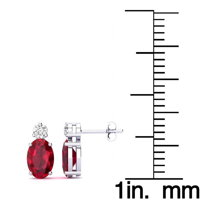 1 Carat Oval Ruby and Diamond Stud Earrings In 14 Karat White Gold