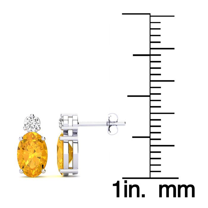 1 2/3 Carat Oval Citrine and Diamond Stud Earrings In 14 Karat White Gold
