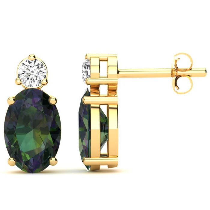 1 1/2 Carat Oval Mystic Topaz and Diamond Stud Earrings In 14 Karat Yellow Gold