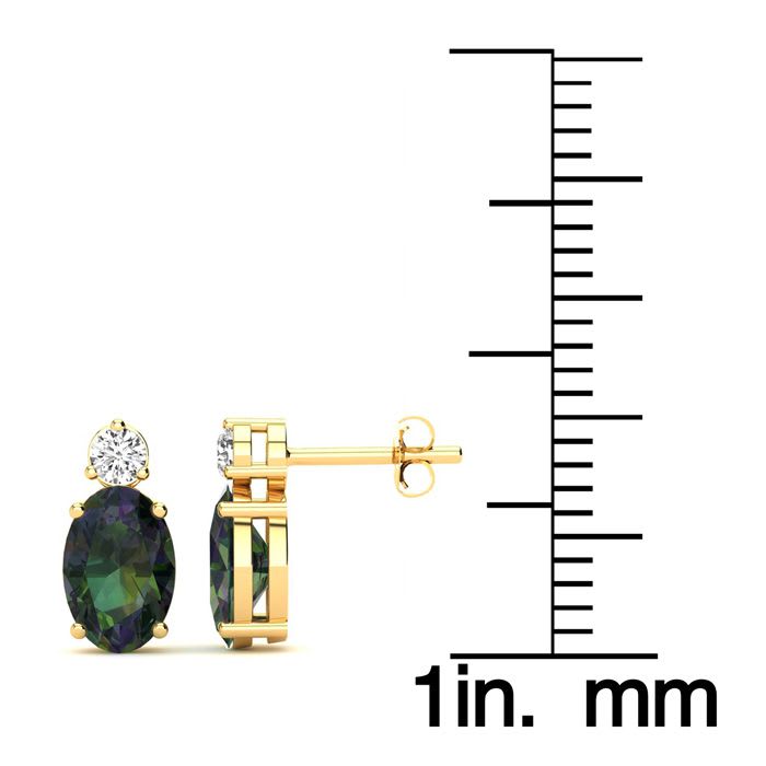 1 1/2 Carat Oval Mystic Topaz and Diamond Stud Earrings In 14 Karat Yellow Gold