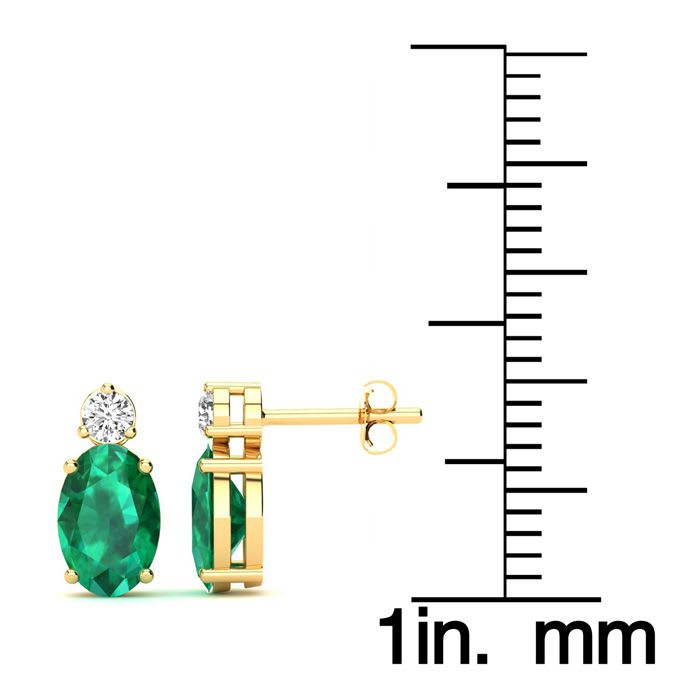 1 2/3 Carat Oval Emerald and Diamond Stud Earrings In 14 Karat Yellow Gold
