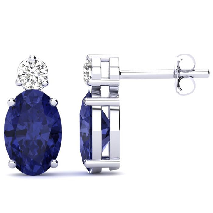 2 Carat Oval Tanzanite and Diamond Stud Earrings In 14 Karat White Gold