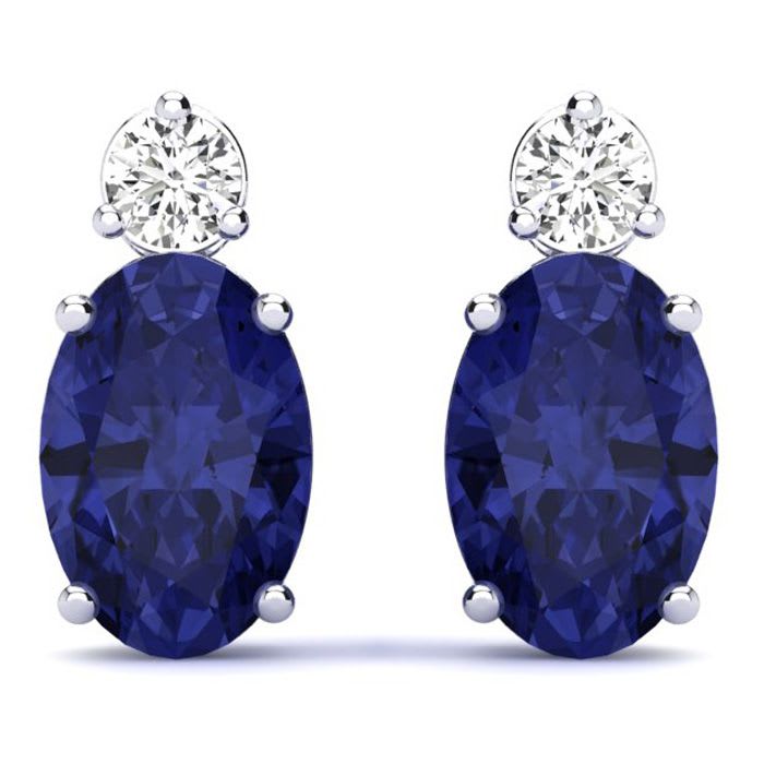 2 Carat Oval Tanzanite and Diamond Stud Earrings In 14 Karat White Gold
