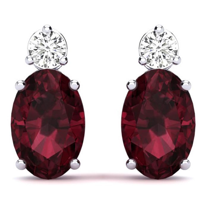 Garnet Earrings: Garnet Jewelry: 2 Carat Oval Garnet and Diamond Stud Earrings In 14 Karat White Gold