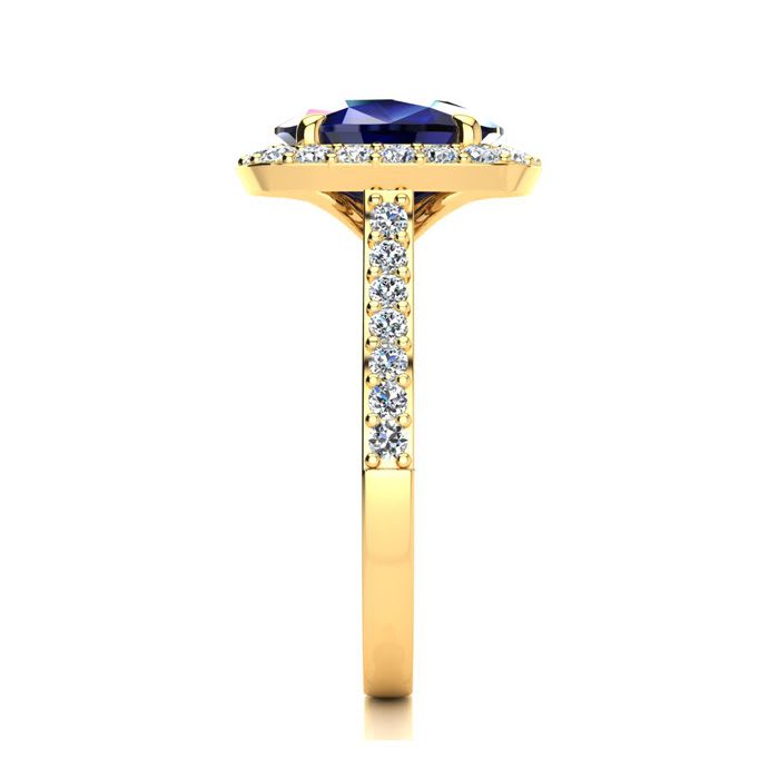 5 Carat Cushion Cut Sapphire and Halo Diamond Ring In 18K Yellow Gold