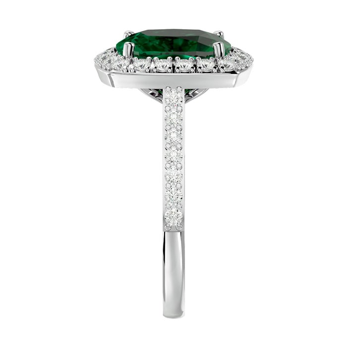 3 3/4 Carat Cushion Cut Emerald and Halo Diamond Ring In 18K White Gold