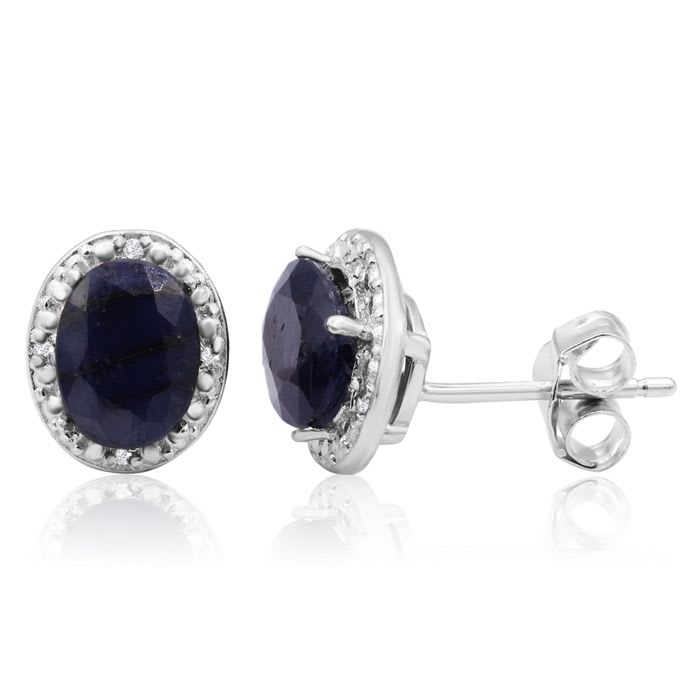 3 Carat Sapphire and Diamond Halo Stud Earrings