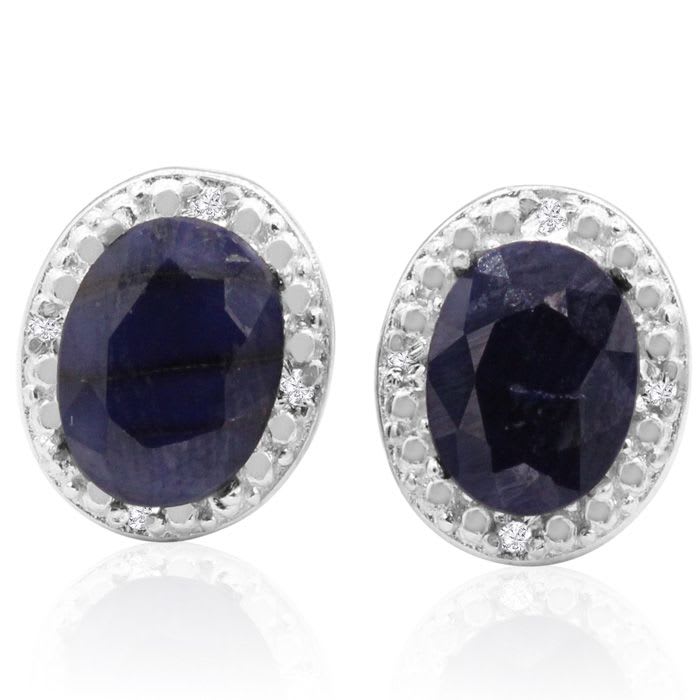 3 Carat Sapphire and Diamond Halo Stud Earrings