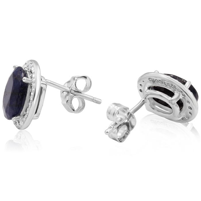 3 Carat Sapphire and Diamond Halo Stud Earrings