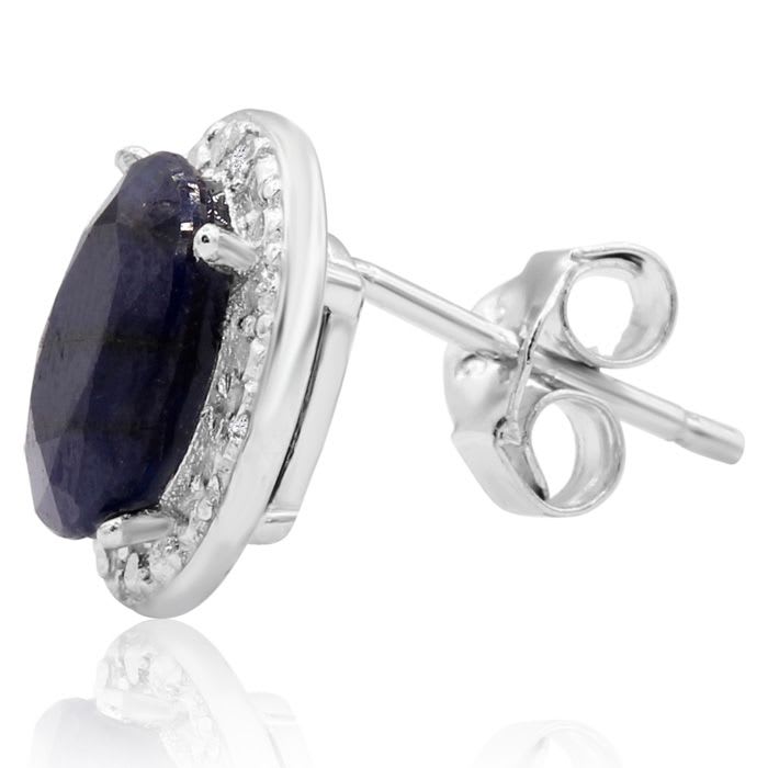 3 Carat Sapphire and Diamond Halo Stud Earrings