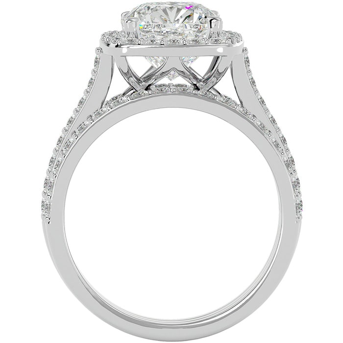 4 1/2 Carat Cushion Cut Halo Diamond Bridal Set in 14 Karat White Gold