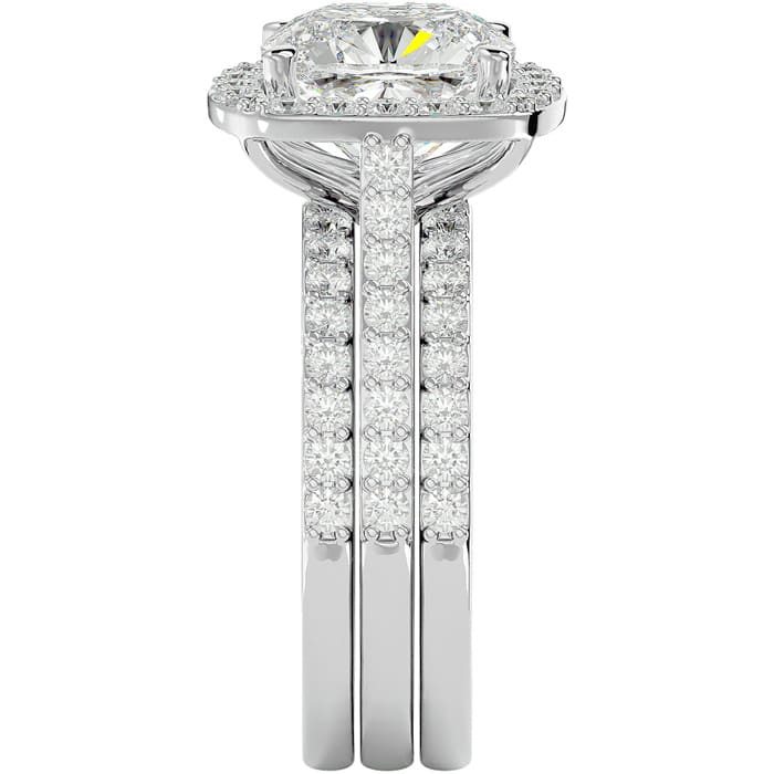 4 1/2 Carat Cushion Cut Halo Diamond Bridal Set in 14 Karat White Gold