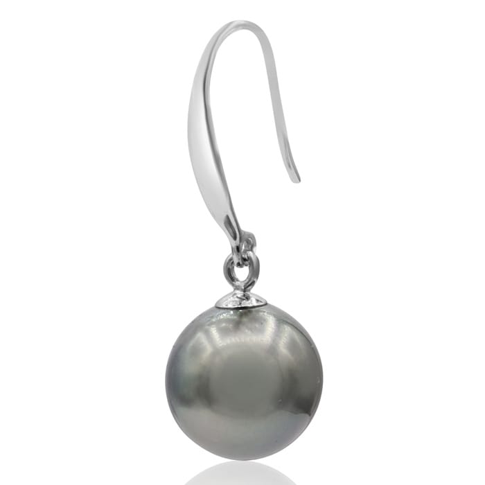 Pearl Drop Earrings With 9-9.5MM AAA Cultured Black Tahitian Pearls In 14 Karat White Gold