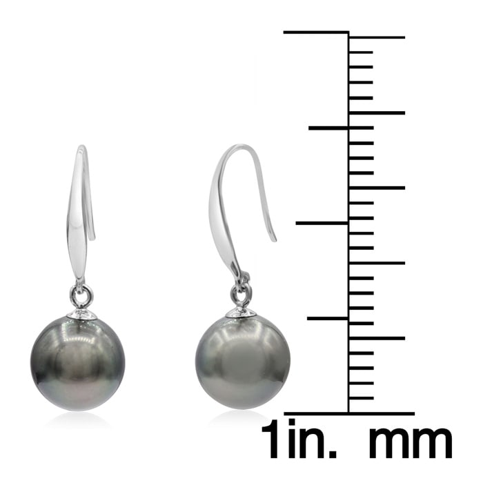 Pearl Drop Earrings With 9-9.5MM AAA Cultured Black Tahitian Pearls In 14 Karat White Gold