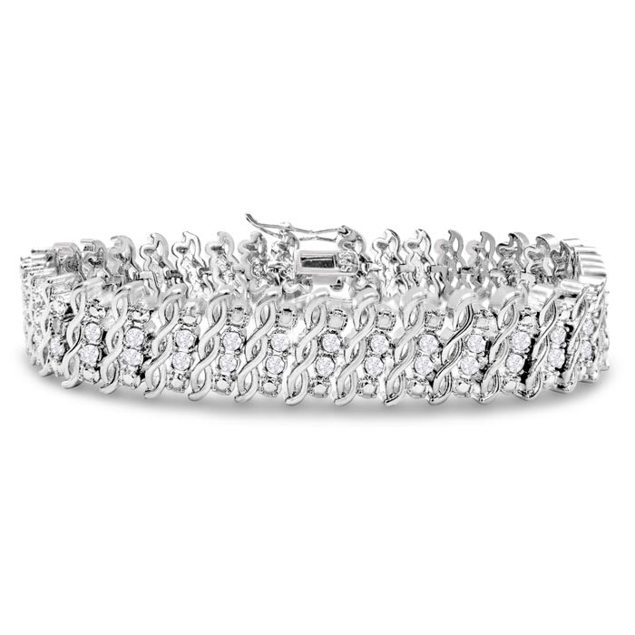 Heavy 1 Carat Diamond Bracelet, 7 Inches. Very Popular, Beautiful, Shiny Platinum-Plated Diamond Bracelet!