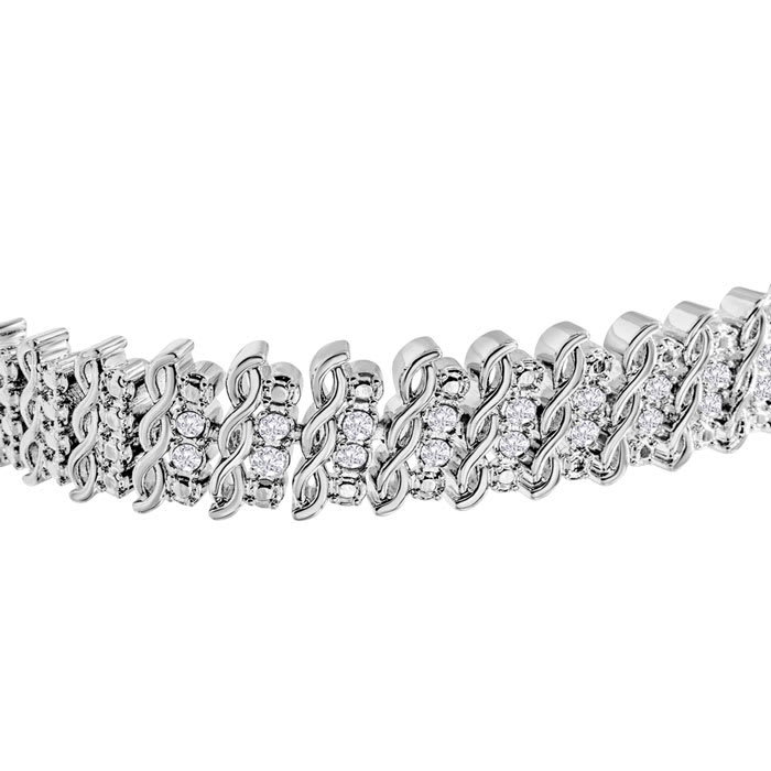 Heavy 1 Carat Diamond Bracelet, 7 Inches. Very Popular, Beautiful, Shiny Platinum-Plated Diamond Bracelet!