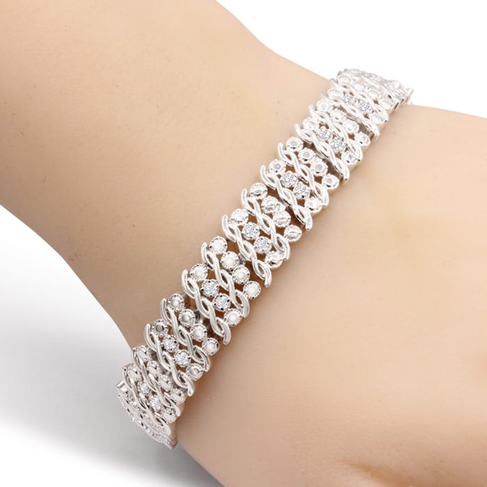 Heavy 1 Carat Diamond Bracelet, 7 Inches. Very Popular, Beautiful, Shiny Platinum-Plated Diamond Bracelet!