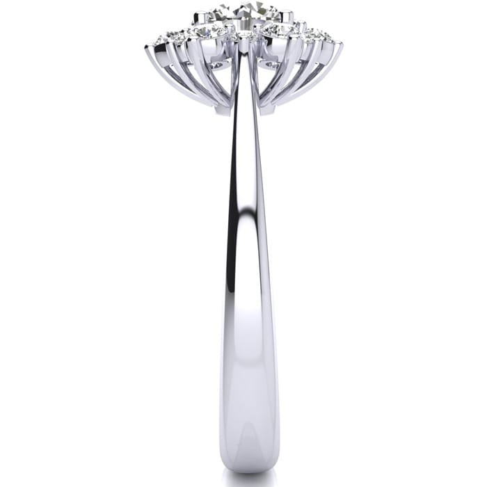 1 Carat Floral Halo Diamond Engagement Ring in 14k White Gold.  Fantastic Deal For A Beautiful On-Trend Ring!