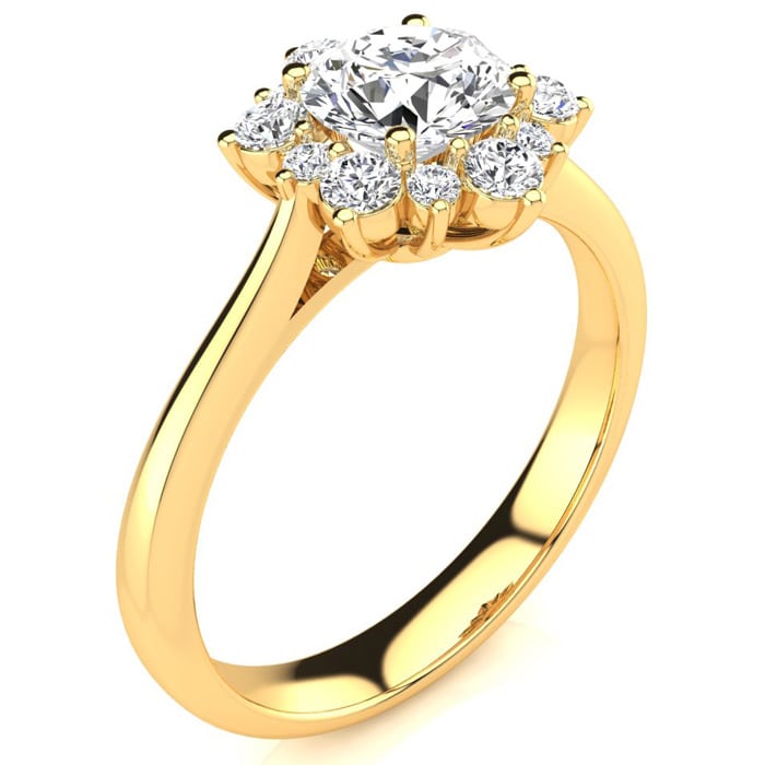1 Carat Floral Halo Diamond Engagement Ring in 14k Yellow Gold.  Fantastic Deal For A Beautiful On-Trend Ring!