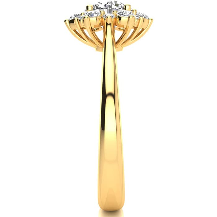 1 Carat Floral Halo Diamond Engagement Ring in 14k Yellow Gold.  Fantastic Deal For A Beautiful On-Trend Ring!