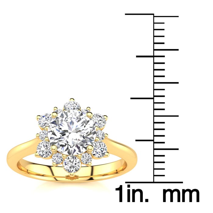 1 Carat Floral Halo Diamond Engagement Ring in 14k Yellow Gold.  Fantastic Deal For A Beautiful On-Trend Ring!