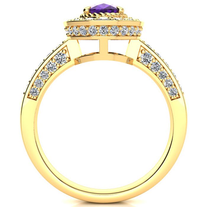 1 1/2 Carat Oval Shape Amethyst and Halo Diamond Ring In 14 Karat Yellow Gold