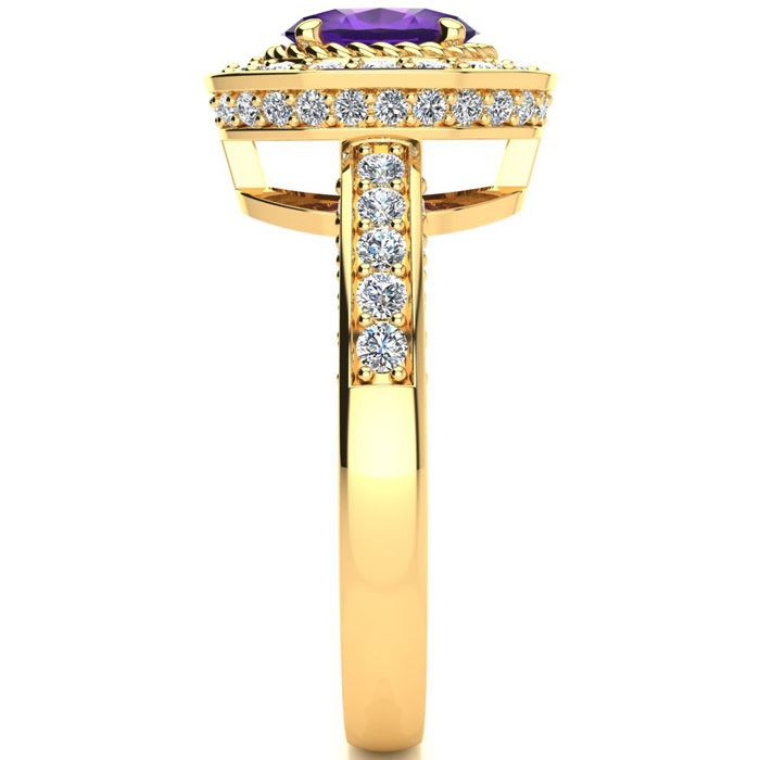 1 1/2 Carat Oval Shape Amethyst and Halo Diamond Ring In 14 Karat Yellow Gold