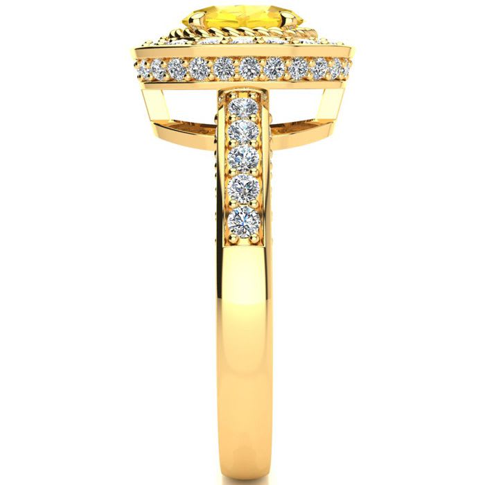 1 1/2 Carat Oval Shape Citrine and Halo Diamond Ring In 14 Karat Yellow Gold