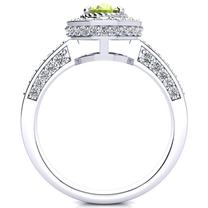 1 1/2 Carat Oval Shape Peridot and Halo Diamond Ring In 14 Karat White Gold