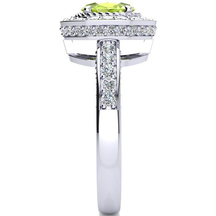 1 1/2 Carat Oval Shape Peridot and Halo Diamond Ring In 14 Karat White Gold